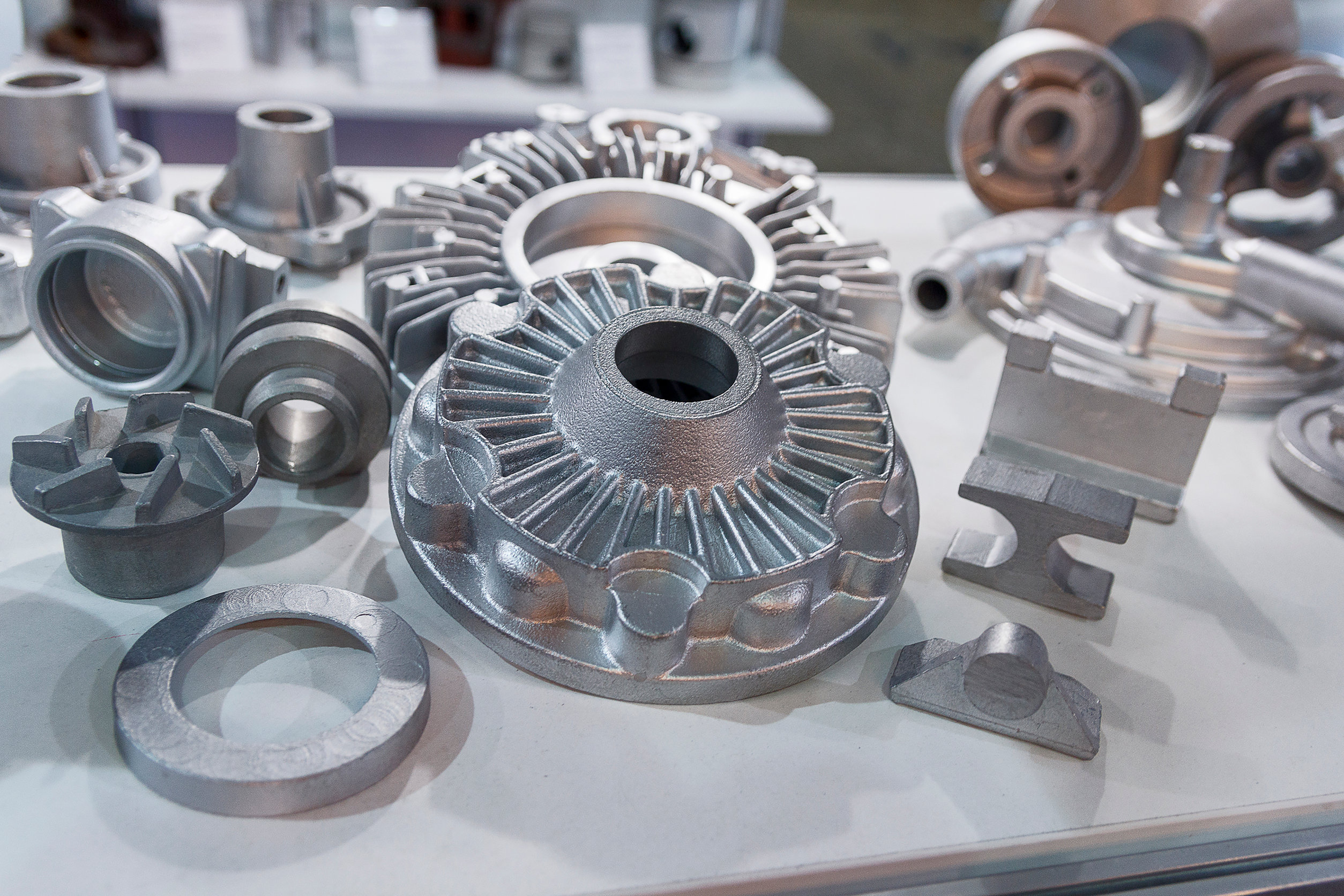 Metal products made by casting techniques closeup. Industry