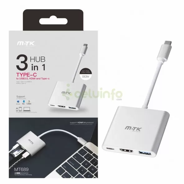 adaptador-3-en-1-type-c-hdmi-usb30-ref-mt689 Hub 3 in 1 MTK MT689 - immagine 1
